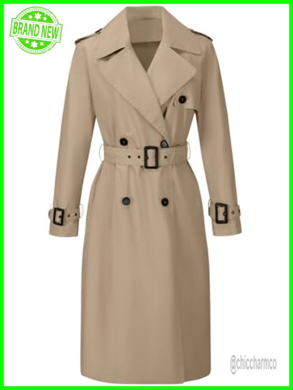 Women's Double-Breasted Water Resistant Long Trench Coat